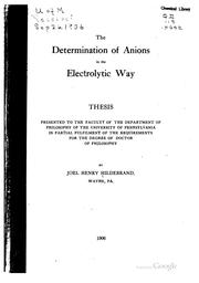 The determination of anions in the electrolytic way ..
