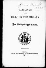 Catalogue of the books in the library of the Law Society of Upper Canada
