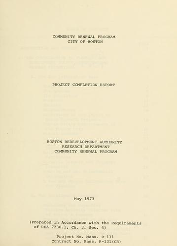 Community renewal program, city of Boston: project completion report