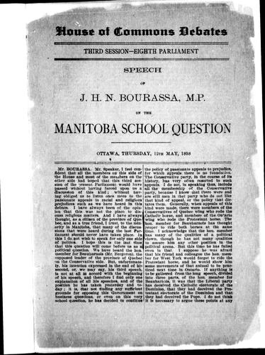 Speech of J.H.N. Bourassa, M.P. on the Manitoba school question