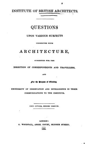 Questions upon various subjects connected with architecture