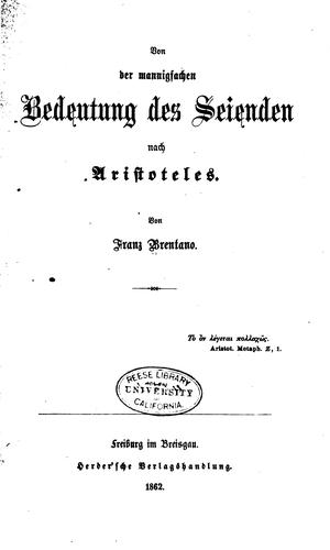 Von der mannigfachen Bedeutung des Seienden nach Aristoteles..