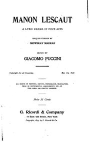 Manon Lescaut: A Lyric Drama in Four Acts