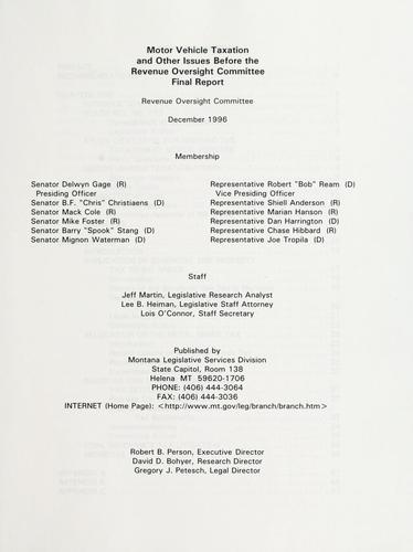 Motor vehicle taxation and other issues before the Revenue Oversight Committee