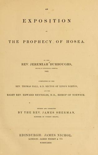 An exposition of the prophecy of Hosea