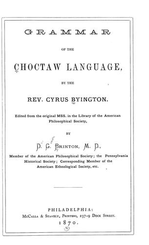 Grammar of the Choctaw language