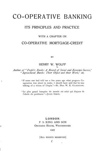 Co-operative banking, its principles and practice