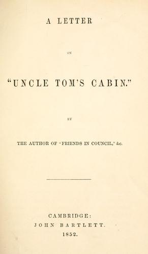 A letter on "Uncle Tom's cabin."