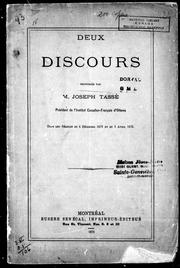 Deux discours prononcés par M. Joseph Tassé, président de l'Institut canadien-français d'Ottawa