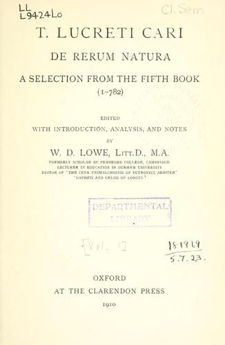 De rerum natura, a selection from the fifth book