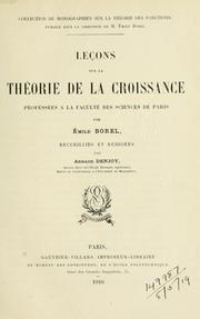 Leçons sur la théorie de la croissance professées à la Faculté des sciences de Paris