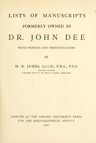 Lists of manuscripts formerly owned by Dr. John Dee