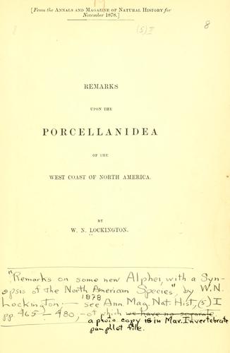 Remarks upon the Porcellanidae of the West Coast of North America