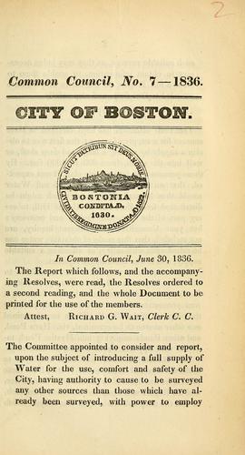 [Report of committee appointed to inquire into possible water sources for the city]