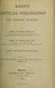 Kant's critical philosophy for English readers