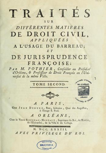 Traités sur différentes matières de droit civil