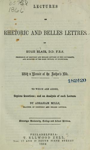 Lectures on rhetoric and belles lettres