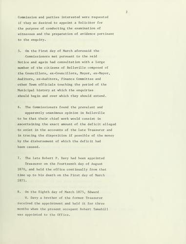 Report [of the] Commission to Enquire into the Financial Affairs of the Corporation of the town of Belleville