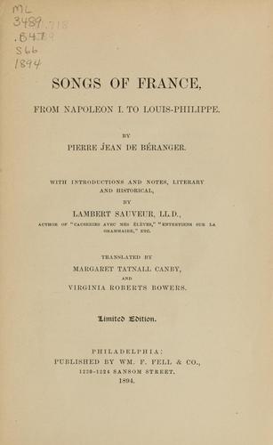 Songs of France, from Napoleon I. to Louis-Philippe