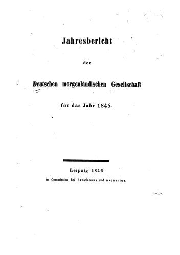 Jahresbericht der Deutschen Morgenländischen Gesellschaft für das Jahr 1845-1846.