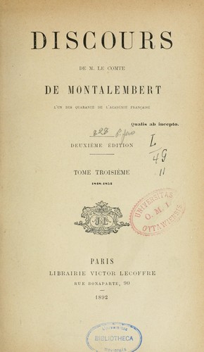 Discours de m. le comte de Montalembert