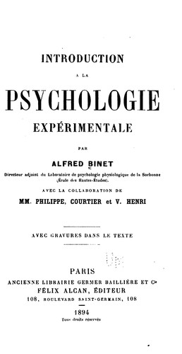 Introduction a la psychologie éxpérimentale