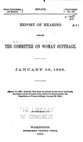 Report of hearing before the Committee on Woman Suffrage, January 28, 1896