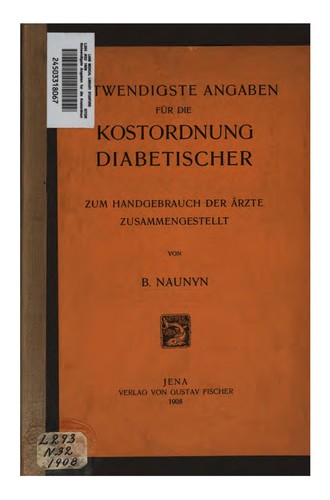 Notwendigste Angaben für die Kostordnung Diabetischer, zum Handgebrauch der ..