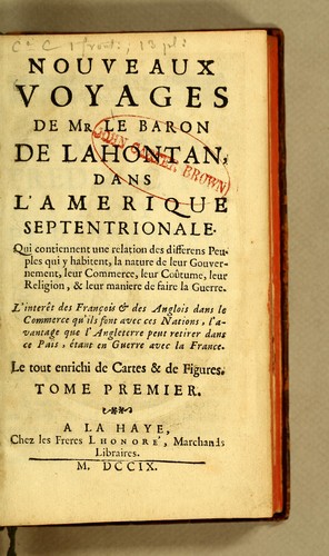 Nouveaux voyages de Mr. le baron de Lahontan dans l'Amérique septentrionale