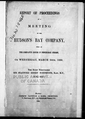 Report of proceedings at a meeting of the Hudson's Bay Company