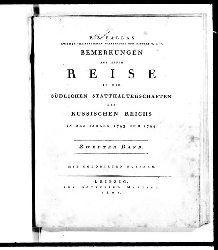 Bemerkungen auf einer Reise in die südlichen Statthalterschaften des russischen Reichs in den Jahren 1793 und 1794