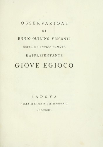Osservazioni di Ennio Quirino Visconti sopra un antico cammeo rappresentante Giove Egioco