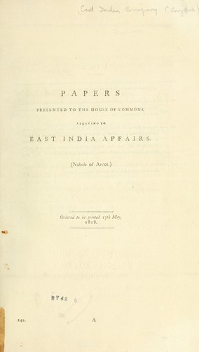 Papers presented to the House of Commons