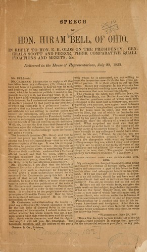 Speech of Hon. Hiram Bell, of Ohio, in reply to Hon. E.B. Olds on the presidency