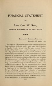 Financial statement of Hon. Geo. W. Ross, treasurer of the province of Ontario