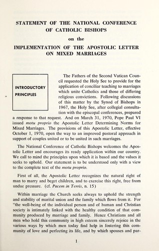 Statement on the implementation of the apostolic letter on mixed marriages