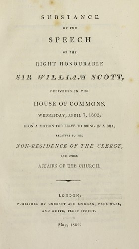 Substance of the speech of the Right Honourable Sir William Scott