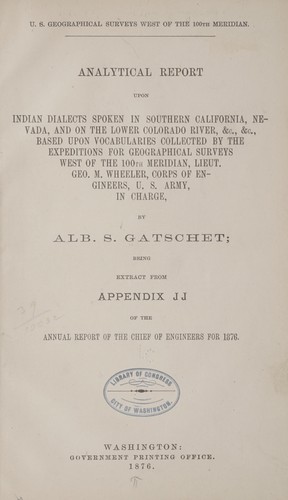 Analytical report upon Indian dialects spoken in southern California