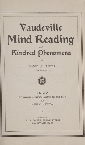 Vaudeville mind reading and kindred phenomena