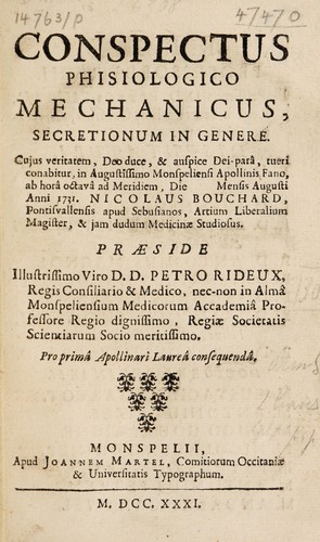 Conspectus phisiologico mechanicus, secretionum in genere