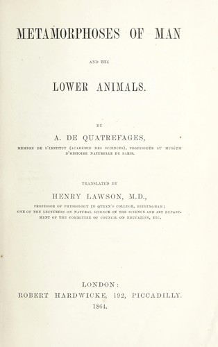 Physiologie comparée.  Métamorphoses de l'homme et des animaux