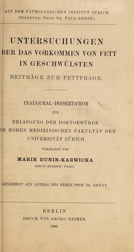 Untersuchungen über das Vorkommen von Fett in Geschwülsten