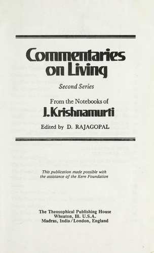 Commentaries on living; second series, from the notebooks of J. Krishnamurti