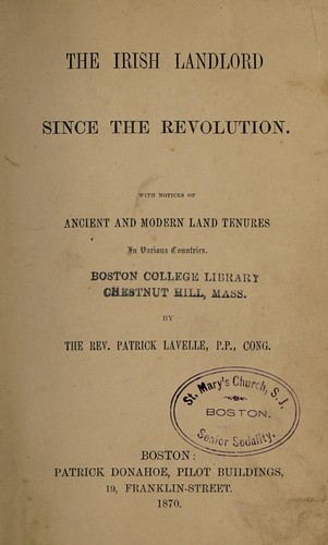 The Irish landlord since the revolution