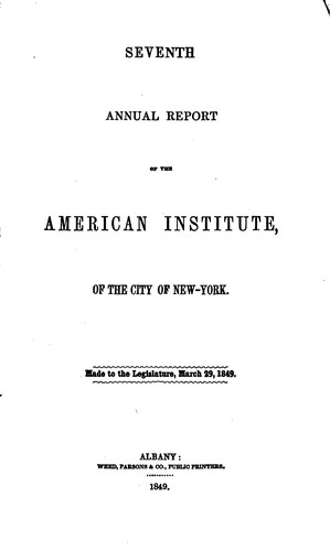 Annual Report of the American Institute of the City of New York