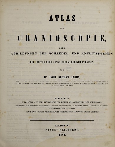 Atlas der Cranioscopie, oder, Abbildungen der Schaedel- und Antlitzformen beruehmter oder sonst merkwuerdiger Personen