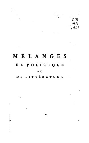 Mélanges de politique et de littérature