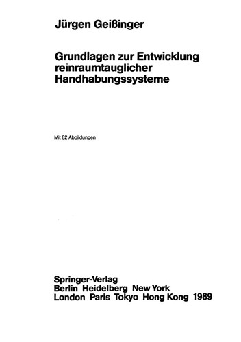 Grundlagen zur Entwicklung reinraumtauglicher Handhabungssysteme