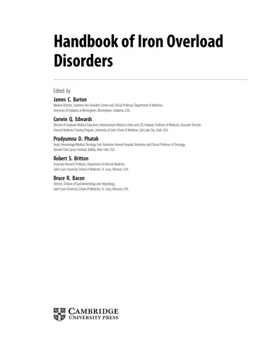 Handbook of iron overload disorders