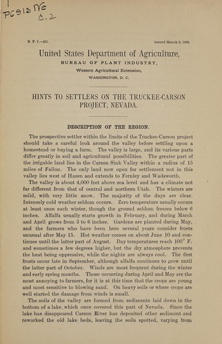 Hints to settlers on the Truckee - Carson project, Nevada